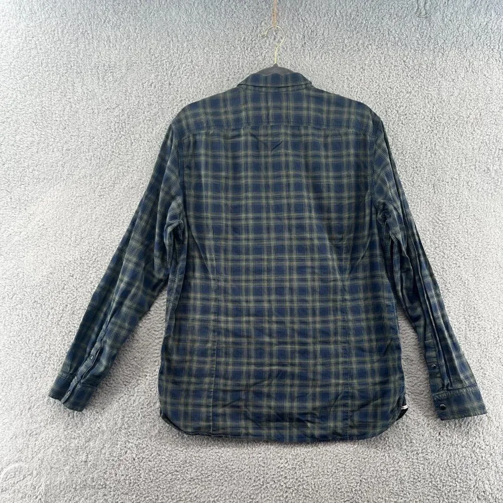 Banana Republic Shirt Mens Large Western Pearl Snap Navy Blue Green